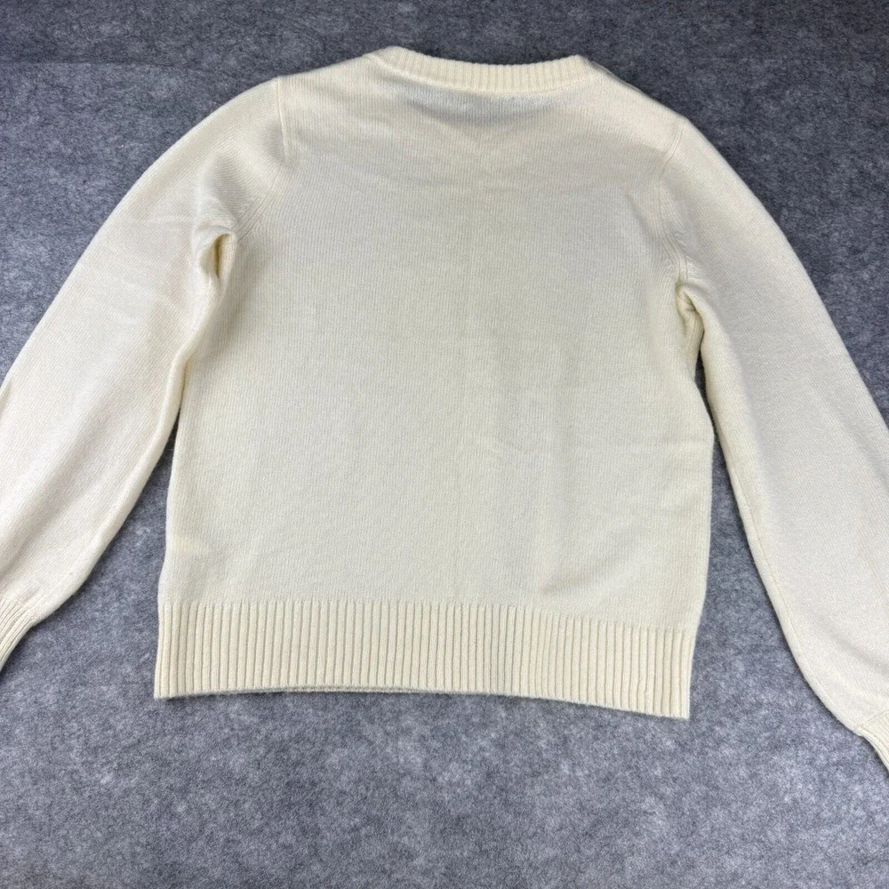 Women's J. Crew Ivory Cream crewneck sweater with jeweled rhinestone buttons‎ M